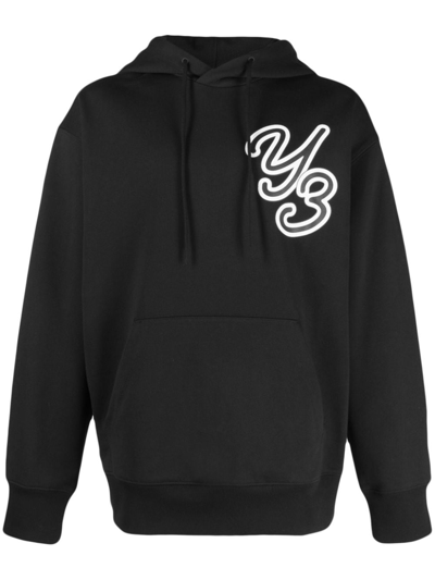 Shop Y-3 Logo Organic Cotton Hoodie In Black