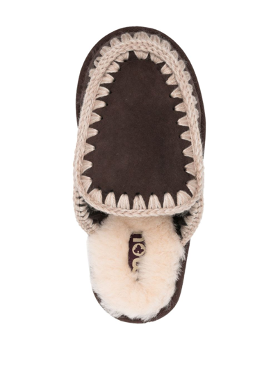Shop Mou Full Eskimo Stitch Slippers In Brown