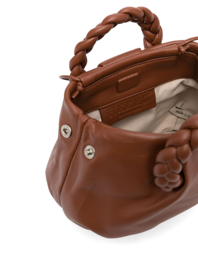 Shop Hereu Bombon Braided Handle Leather Handbag In Brown