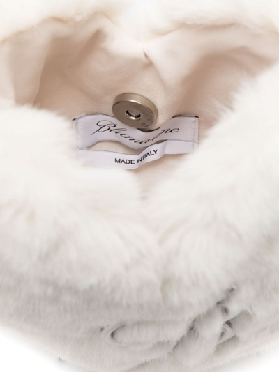 Shop Blumarine Logo Faux Fur Handbag In White