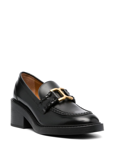 Shop Chloé Marcie Leather Loafers In Black
