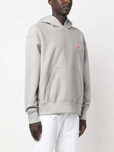 Shop Kenzo Logo Cotton Hoodie In Grey
