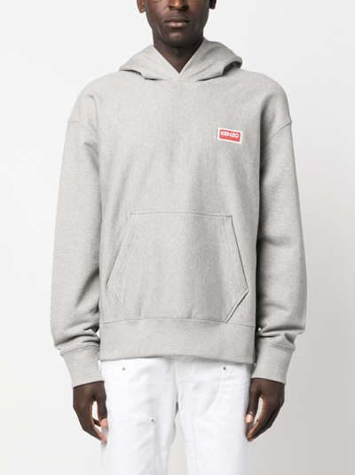 Shop Kenzo Logo Cotton Hoodie In Grey