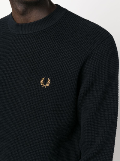 Shop Fred Perry Logo Cotton Crewneck Jumper In Blue