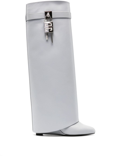 Givenchy Shark Lock Leather Knee-high Boots In Grey