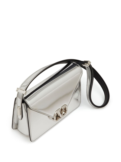 Shop Valentino Letter Bag Mirrored Leather Shoulder Bag In Silver
