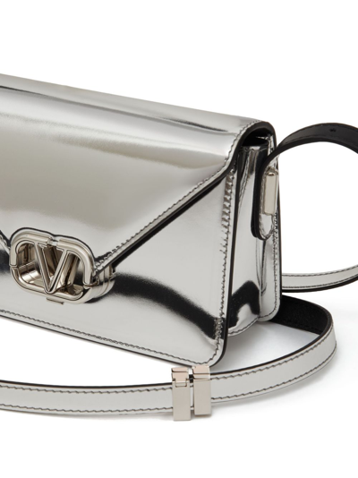 Shop Valentino Letter Bag Mirrored Leather Shoulder Bag In Silver