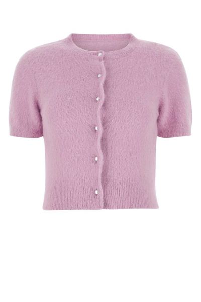 Shop Maison Margiela Cropped Knitted Cardigan In Purple