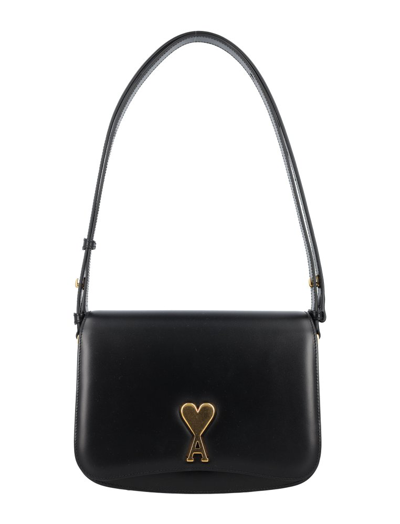 Shop Ami Alexandre Mattiussi Ami Paris Ami De Coeur Logo Plaque Shoulder Bag In Black
