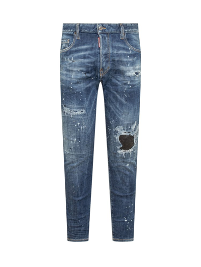Shop Dsquared2 Paint Splash Detail Distressed Jeans In Blue