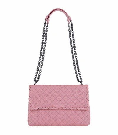 Shop Bottega Veneta Small Intrecciato Chain Shoulder Bag In Mallow