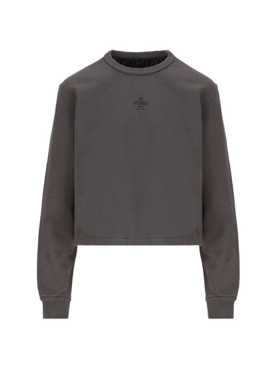 Shop Fendi Logo Printed Crewneck Sweatshirt In Grey