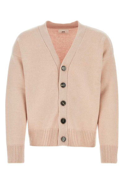 Shop Ami Alexandre Mattiussi Ami Paris Long Sleeved Buttoned Cardigan In Pink