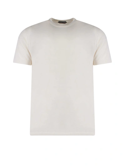 Shop Tom Ford Round Neck Plain T-shirt In Ecru