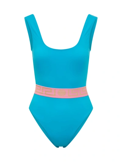Shop Versace One-piece Swimsuit In Mediterranean Blue-flamingo
