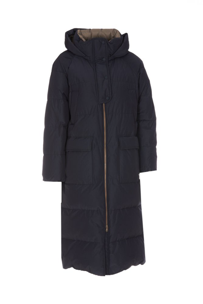 Shop Brunello Cucinelli Hooded Padded Coat In Blue