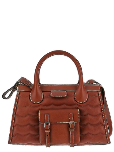 Shop Chloé Medium Edith Tote Bag In Brown