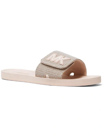 Shop Michael Michael Kors Mk Slide Womens Metallic Chain Slide Sandals In White