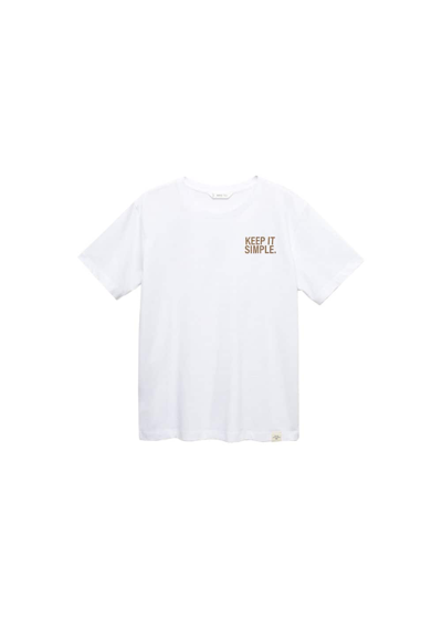 Shop Mango Printed Message T-shirt Off White In Blanc Cassé