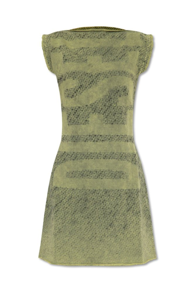 Shop Diesel Logo Jacquard Sleeveless Mini Dress In Green
