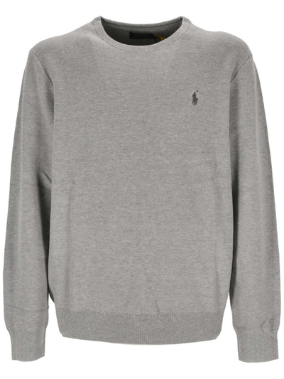 Shop Polo Ralph Lauren Pony Embroidered Crewneck Knitted Jumper In Grey