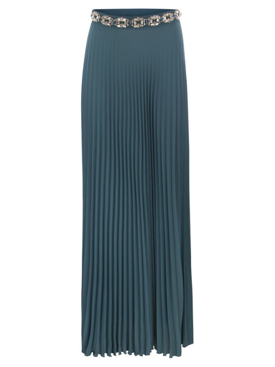 Shop Elisabetta Franchi Embellished Pleated Skirt In Blue