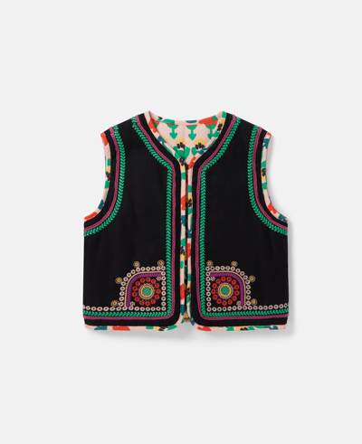 Shop Stella Mccartney Folk Flower Embroidery Vest In Charcoal Black