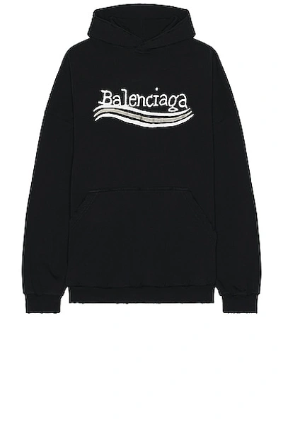 Shop Balenciaga Large Fit Hoodie In Black  Silver  & White