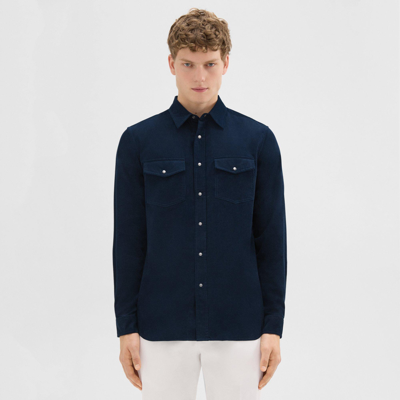 Shop Theory Irving Western Shirt In Cotton Corduroy In Baltic