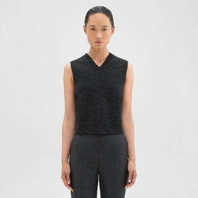 Shop Theory Shrunken Sweater Vest In Donegal Wool-cashmere In Charcoal Multi