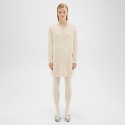 Shop Theory V-neck Sweater Dress In Donegal Wool-cashmere In Cream Multi