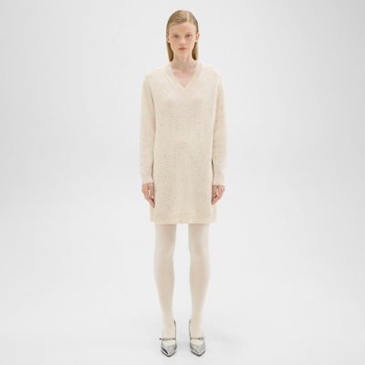 Theory Wool-cashmere Short Donegal Sweater Dress In Cream Multi
