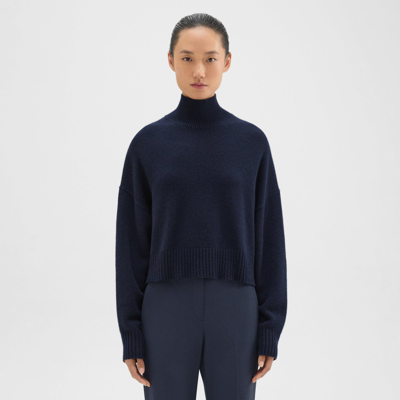 Shop Theory Cropped Turtleneck In Cashmere In Deep Navy