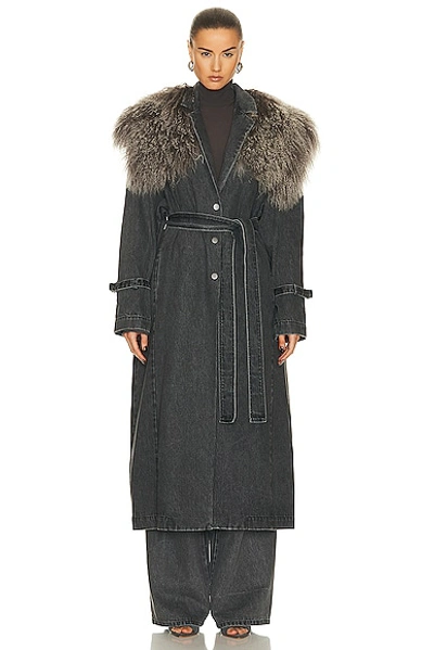 Shop Lapointe Washed Denim Relaxed Mongolian Trench In Steel