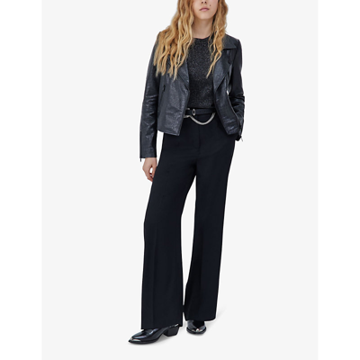 Shop Ikks Women's Black Crocodile-print Zip-fastening Regular-fit Croc-embossed Leather Jacket