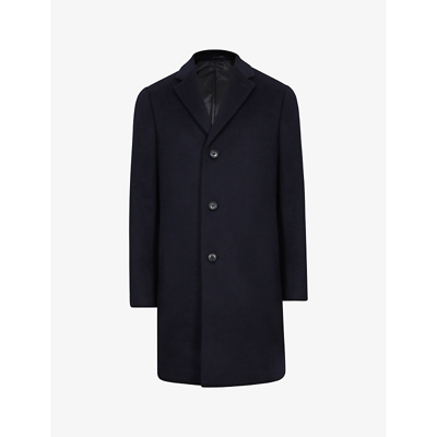 Shop Reiss Men's Vy Gable Single-breasted Wool-blend Coat In Navy