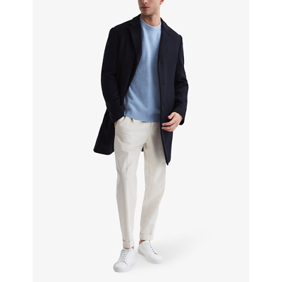 Reiss Gable Epsom Wool Blend Overcoat In Navy