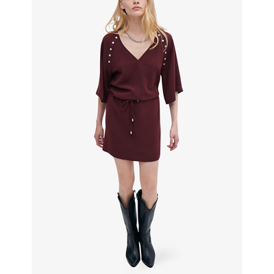 Shop Ikks V-neck Drawstring-waist Woven Mini Dress In Red