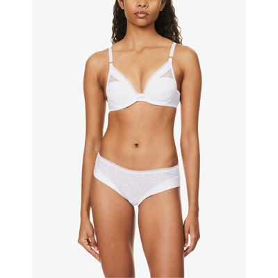 Shop Chantelle Women's White Graphic Allure Lace-overlay Mid-rise Stretch-mesh Briefs