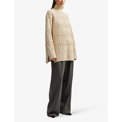 By Malina Womens Beige Adelyn Cable-knit Merino Wool-blend Jumper In Beige