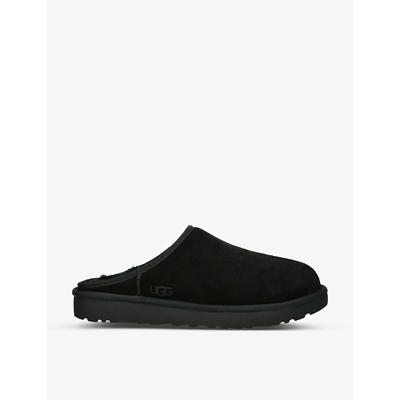 Shop Ugg Mens Black Classic Slip-on Suede And Shearling Slippers