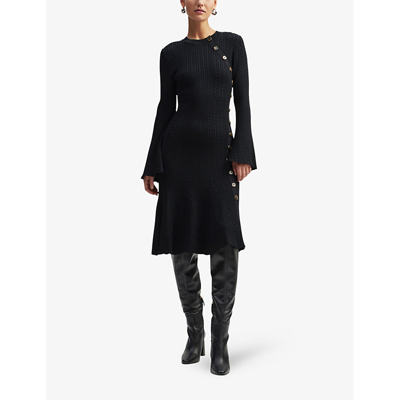 Shop By Malina Malina Womens Black Jade Button-embellished Knitted Midi Dress