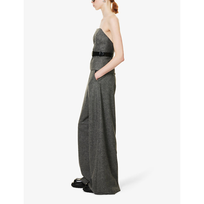 Shop Max Mara Women's Dark Grey Feltre Wide-leg High-rise Wool Trousers