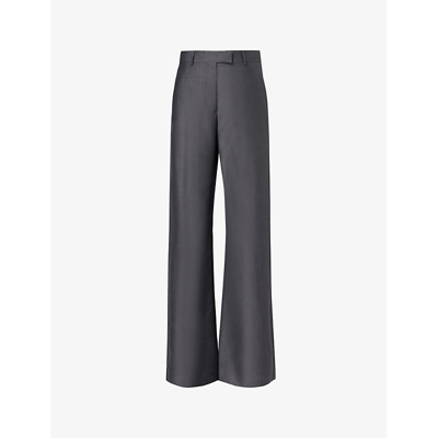Shop Valentino Womens Dark Grey Melange Pantalone Belt-loop High-rise Relaxed-fit Wool-blend Trousers