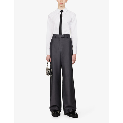 Shop Valentino Womens Dark Grey Melange Pantalone Belt-loop High-rise Relaxed-fit Wool-blend Trousers