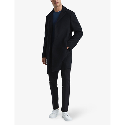 Shop Reiss Men's Black Gable Single-breasted Wool-blend Coat