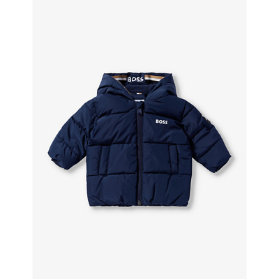 Shop Hugo Boss Boss Navy Logo-print Shell Puffer Jacket 3-36 Months