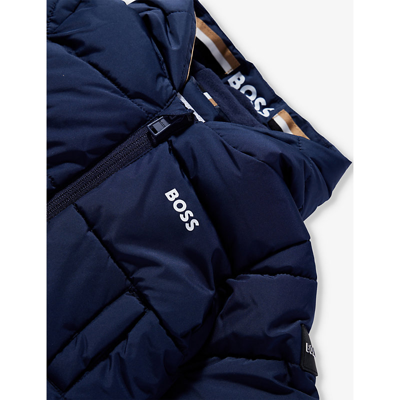 Shop Hugo Boss Boss Navy Logo-print Shell Puffer Jacket 3-36 Months