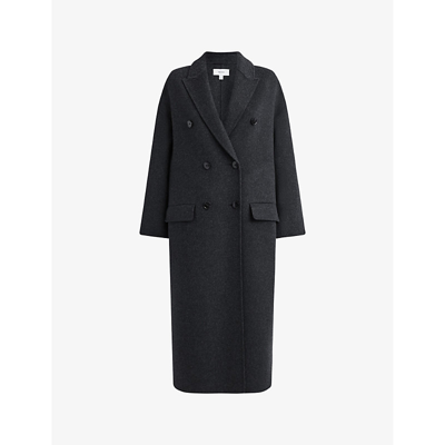 Shop Reiss Women's Charcoal Layah Double-breasted Wool-blend Coat