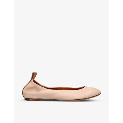 Shop Lanvin Women's Beige Ballerina Leather Ballet Flats In White